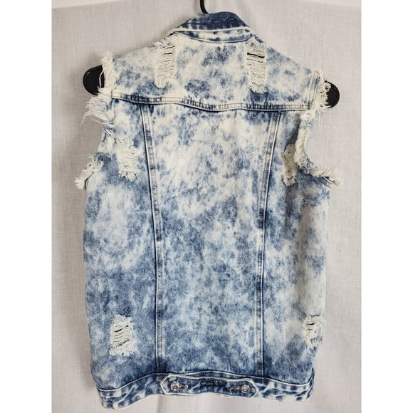 VTG 80s Womens Distressed Worn Cut Denim Vest Size M ? Frayed Retro Acid Washed - Picture 3 of 7